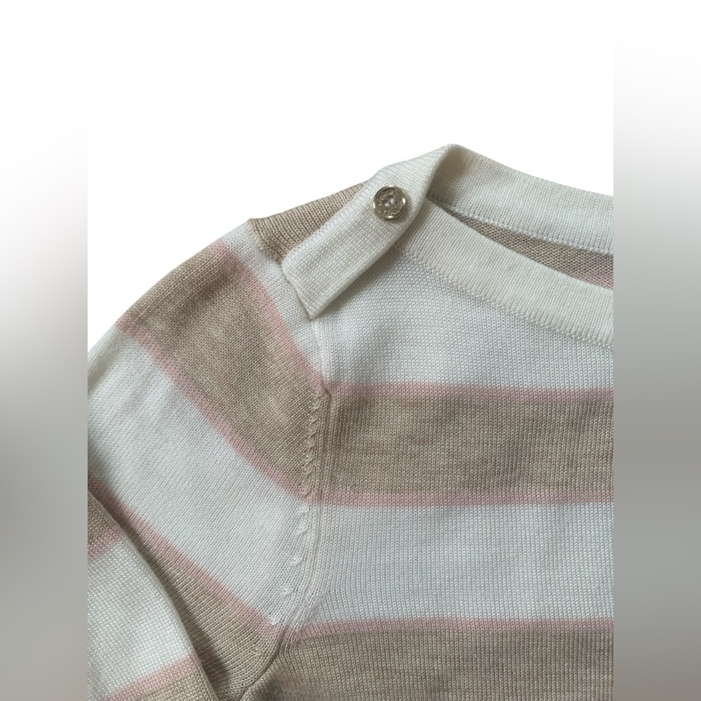 Tommy Hilfiger Striped Nautical Shoulder Button Sweater Pink Tan Cream Small - Picture 2 of 8